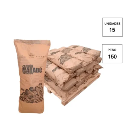 Carbón vegetal Marabú 15 sacos de 15 kg (225 kg) – brasas largas
