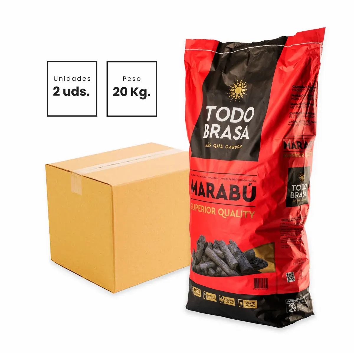 Carbón vegetal Todo Brasa Marabú (saco rojo) 10 kg – larga duración